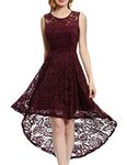 MUADRESS Cocktail Dress Women Formal Party Prom Bridesmaid Lace Floral Midi Red Dress Fancy Burgundy-S