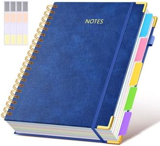 Hardcover Spiral Notebook 8.5"x11" Journal with Removable Dividers Tabs, 300 Pages Leather 5 Subject Notebook College Ruled, Large A4 Notebooks for Work School, Lined Journal for Women, A4 Navy