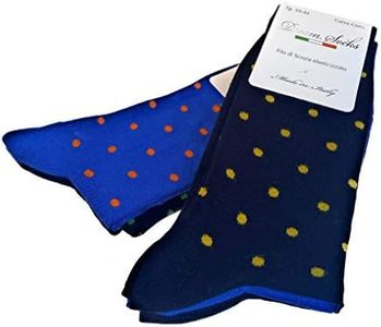 DREAM SOCKS 6 paia calze corte da uomo a metà polpaccio in cotone filo di scozia elasticizzate,calzini molto leggeri made in italy rimagliate a mano.(6 Paia set. POIS, 43-46)
