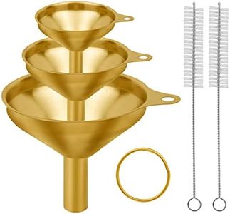 Snailhouse Small Funnels, 3 Pack Stainless Steel Mini Metal Food Funnel with Cleaning Brush Set for Filling Bottles Kitchen Use, Gold (1.78/2.16/2.95 in)
