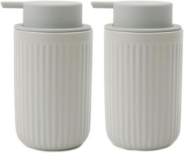 BosilunLife Foaming Soap Dispenser Set - Grey Ceramic Foam Hand Soap Dispenser 12oz with Rust Proof Pump, Easy Pressing, Refillable for Kitchen, Bathroom - 2 Pack