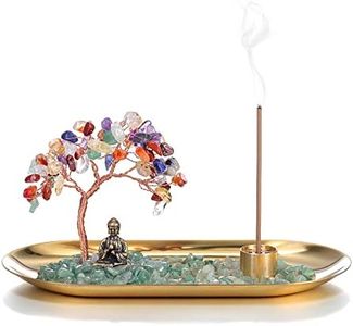 Jovivi Crystal Incense Holder for Sticks, Healing Crystal Stone Money Tree Buddha Statue Set Incense Burner, Incense Trays for Wealth, Good Luck,Yoga Meditation Home Decor