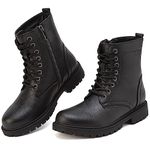 ziitop Womens Boots Lightweight Waterproof Combat Boots Ankle Boots For Women Causal Side Zipper Lace-up Low Heel Black Boots Non Slip Outdoor Walking Boots Ladies