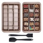 Brownie Pan with Dividers,18 Pre-Slice Carbon Steel Bakeware Tray,Thickened Non-Stick Divided Brownie Tin for Baking/Precut Brownie Tray for Professional Slices,Carbon Steel(Champagne Gold)