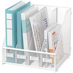 SUPEASY Magazine File Holder, Binder Holder Metal Desk Organizer with 4 Rack Compartments, File Organizer for Office Home School, White