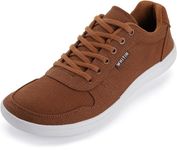 WHITIN Men's Wide Barefoot Shoes | Canvas Minimalist Sneakers | Zero Drop Sole, W882 | Brown White (Canvas Upper), 9.5 Wide