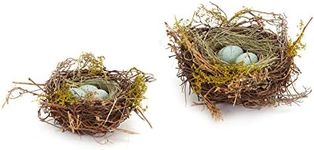 The Bridge Collection Faux Decorative Bird's Egg Nest - Cute Bird Nest with Eggs Tabletop Decoration for Spring, Summer, Everyday Home Decor (Robin's Eggs - Set of 2)