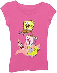 Nickelodeon Spongebob Squarepants, Patrick, & Gary Girls Short Sleeve T-Shirt, Raspberry, 7-8