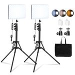 2 Pack LED Video Light Kit, Studio Lights, Scrhot 15W Photography Lighting Kit with 64" Tripod Stand, Dimmable 2800-8400K Podcast Stream Lighting Panel for Video Recording/Game Live Streaming/YouTube