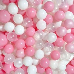 Ranbebi Play Ball Pit Balls 500/1000/2000 Count Plastic Balls for Ball Pit Playpen BPA- Free Crush Proof Pits Ball Crawling Tunnels Balls for Pet Dogs,Soft Pool Balls for Kids (25 Count, Pink &White)