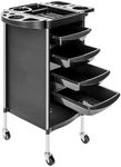 Holdfiturn Hairdresser Trolley Salon Hairdressing Trolley with 4 Drawers Beauty Storage Cart Side Tray Hair Dryer Holder on Wheels Spa Barber