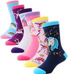 Girls Kids Socks Crew Cute Socks for Toddler Children Fashion Cotton Cartoon Animal Unicorn Birthday Gifts Socks 6 Pack Stocking Stuffers(Unicorn I,5-8 Y)