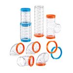 Ferplast Hamster Tube Set, Hamster Cage Accessory, Total 9 pieces, Transparent Hamster Tunnels with Ventilation Holes, Bends and Fittings Included, KIT TUBE CURVE Hamster Toys