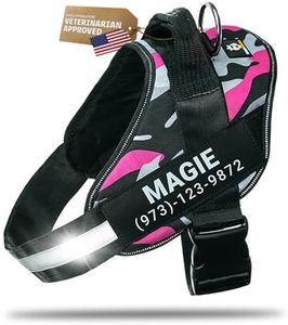 DOGGYKINGDOM Personalized Dog Harness with Custom Name Patches, No Choke, Reflective, Adjustable, Soft Padded Dog Vest Harness with Easy Control Handle for Growing Puppy Size Dog, Camouflage Pink, XS