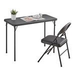 BOOSDEN Folding Table and Chairs, Foldable Table and Chairs Set, Fold Away Table and Chairs for Home, Dining, Picnic, Camping, Compact Metal Frame Fold Up Table and Chairs, Indoor & Outdoor, Black