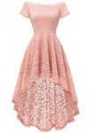 Dressystar 0042 Off Shoulder Hi-Lo Lace Dress Short Sleeve Formal Cocktail Dresses Blush M