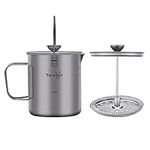 Tentock French Press Coffee Maker Ultralight Titanium Cup Camping Mug 750ml for Hiking Hanging Pot Camp Cookware(French Press 750ml)