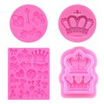 Lsydgn Crown Bow tie molds Bow Knot Fondant Mold Crown Shape Silicone Mold Silicone Fondant Cake Mold DIY Silicone Baking Fondant molds for Chocolate Polymer Clay Cupcake Topper 4 Pieces (Pink)