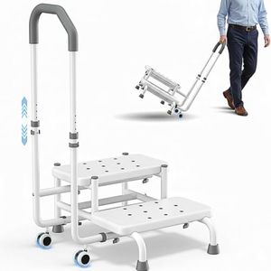 GLANORIA 2 Step Stool with Handle & Wheels for Seniors, Elderly and Adults