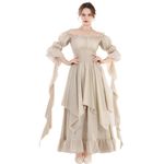 CR ROLECOS Renaissance Costume Women Medieval Chemise Dress Pirate Peasant Dress Peasant Tops Irish Under Dress Beige S/M