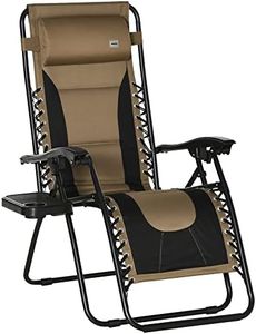 Outsunny Zero Gravity Chair, Folding Recliner, Patio Sun Lounger with Cup Holder, Adjustable Backrest, Padded Pillow for Outdoor, Patio, Deck, Poolside, Coffee
