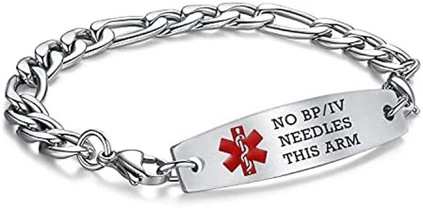 linnalove-Stainless steel Figaro Chain lnterchangeable medical alert bracelets-Pre-engraving(NO BP/IV/NEEDLES THIS ARM/7.5")