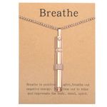 BOLAGTIER Anxiety Breathing Necklace Stainless Steel Pendant Breathlace Yoga Breathe Easy Necklace Mindfulness Stress Relief for Women Men, 60+5+5cm, Stainless Steel, No Gemstone