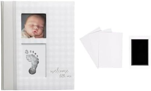 Pearhead Welcome Little One First 5 Years Memory Book, Gender-Neutral Baby Keepsake for New and Expectant Parents, Pregnancy And Milestone Journal, Gray Gingham