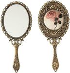 SEHAMANO Hand Mirror with Handle Compact Handheld Makeup Mirror Rose Cosmetic Clear Mirror (Matt Gold (Brass))