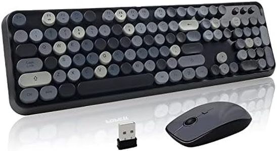 Wireless Keyboard Mouse Combo, 2.4GHz Typewriter Keyboard Wireless, Letton Colorful Full Size Office Computer Retro Keyboard and Cute Mouse with 3 DPI for Mac PC Desktop Laptop-Black Grey