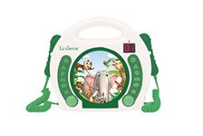 Lexibook - Portable Animal CD Player with Microphones, Handle, Programming, Repeat, Karaoke, Jungle, Earphone Jack, Kid, Boy, Girl, White/Green, RCDK100ANX