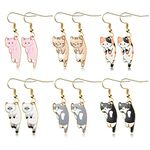 Belanttega 6Pairs Dangling Cat Earrings Kawaii Aesthetic Funny Cartoon Kitten Alloy Drop Dangle Earrings with Hypoallergenic French Hook Animals Lover Birthday Gifts Party Favors for Kids Girls Women