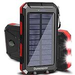 Durecopow Solar Charger, 20000mAh Portable Outdoor Waterproof Solar Power Bank, Camping External Backup Battery Pack Dual 5V USB Ports Output, 2 Led Light Flashlight with Compass (Red)