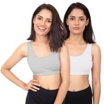 DChica Sports Bra for Women's, Cotton Non-Padded Full Coverage, Non-Wired T-Shirt Gym Workout Bra with Regular Broad Strap, Activewear Printed Training Bra (2 Pcs)