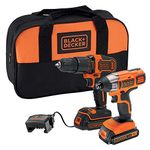 BLACK+DECKER 18 V Cordless Combi Drill Power Tool with Impact Drill Driver, Storage Tool Bag, 2 x 1.5 Ah Lithium-Ion Batteries, BCK25S2S-GB