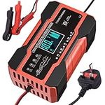 10 Amp Car Battery Charger, 12V/24V Automatic Battery Charger with 7-Stage Charging and LCD Screen, Intelligent Charges, Repairs, Maintains for Car Motorcycle Boat Mower, AGM GEL and Lead Acid Battery