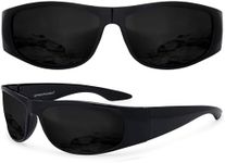 grinderPUNCH Super Dark Lens Black Sunglasses | Biker Style Rider | Wrap Around Frame