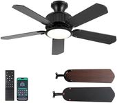 Surtime 44“Ceiling Fans with Lights-Low Profile Ceiling Fan with Light and APP&Remote Control,Flush Mount Ceiling Fan for Indoor/Outdoor,3 Colors Dimmable,5 Reversible Double-Sided Blades（Black）