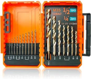 STROTON Cobalt Drill Bit Set (1/16-1/2 Inch, 17PCS), M35 High Speed Steel Twist Drill Bits for Stainless Steel, Hard Metal, Cast Iron, Plastic and Wood