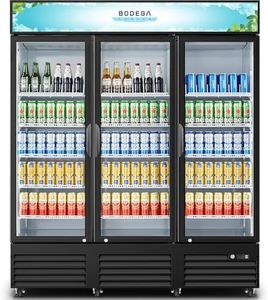 BODEGACOOLER Commercial Merchandiser Refrigerator,3 Glass Door Commercial Beverage Refrigerator, Beverage Display Cooler with Soft LED Light, Adjustable Shelves and 8 Strong Castors, 53 Cu. Ft,Black