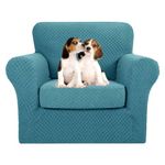 MAXIJIN 2 Piece Newest Jacquard Chair Covers with Arms Super Stretch Non Slip Chair Slipcover for Living Room Dogs Pet Friendly Elastic Sofa Couch Protector Armchair Cover (1 Seater, Peacock Blue)