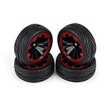 Dilwe RC Car Tires, 4 Pcs Rubber Tyres Racing Off-Road Vehicle Wheel Rim for RC 1:10 Car Part(10 Holes)