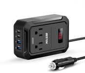 BESTEK 200W Car Power Inverter - DC 12V to 110V AC Converter with 2 USB-C(30W) and 2 USB-QC(18W) - Fast Car Charger Adapter with LCD Screen, Dual AC Adapter for Laptops (Black)