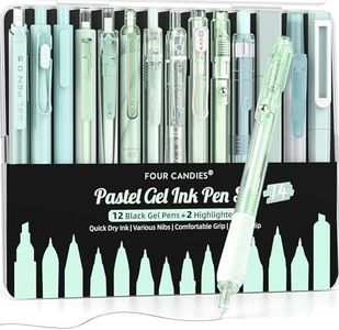 Four Candies 14Pack Pastel Gel Ink Pen Set,Cute Retractable 0.5mm Fine Point Pen,Note Taking Aesthetic Pens,12 Pack Black Ink Pens with 2Pack Highlighter, Smooth Writing Pens for School, Office(Green)