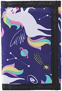 Leyeve wallet,Teen Wallet with Coin Pocket,Kids Wallets for Girls,RFID Trifold Canvas Outdoor lovely cartoon Wallet for Kids-Wallet with Magic Sticker-Blue Unicorn