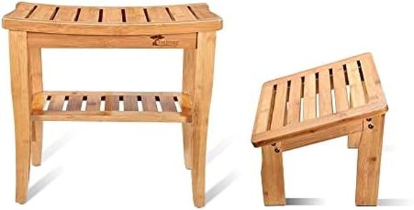 ToiletTree Products Deluxe Wooden Bamboo Shower Seat Bench with Underneath Storage Shelf (Seat with Foot Stool)