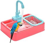 Keersi Bird Automatic Bathtub Swimming Pool Toy Bath Shower Water Dispenser for Parrot Budgie Parakeet Cockatiel Conure Lovebird Finch Canary African Grey Cockatoo Amazon Macaw Cage Healthy (Pink)