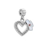 LSxAB Heart Nurse Cap Charm for Nurse Doctor Nursing Bead Compatible with Pandora Charms Bracelets