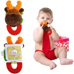 Wristy Buddy Teething Ring for Babies 0-6 8 10 12 Months | Cute Soft Moose Animal Teething Toys & Gloves | Baby Teething Relief Toy Pack | Infant Chew Toys for 3-6 Months, 1 2 3 Years