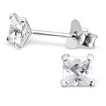 Abhooshan 925 Sterling Silver Pair of Square Princess Cut Single White Cubic Zirconia (CZ) Stone Solitaire Piercing Stud Earrings For Girls Women Men & Boys (5)